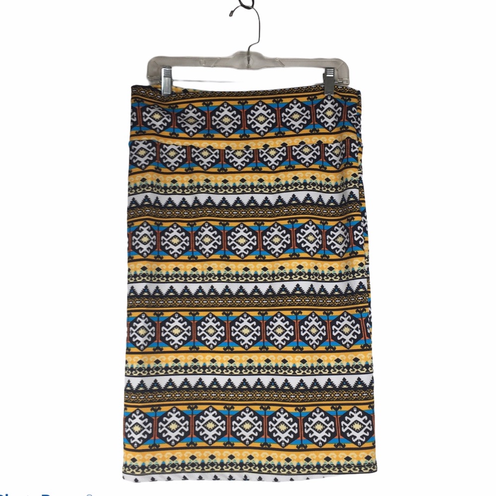 LuLaRoe Skirt Cassie Yellow Black Aztec Print Midi